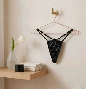 Women's High-Gloss Black Stylish Thong Panty