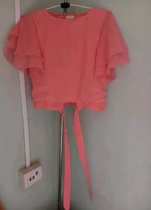 Myntra New Pink RuffleTie Top[FREE HAIR BOW]