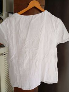 Whitepure mulmul  Button-Up Short Sleeve Top