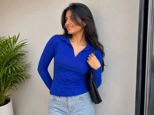 women stylish blue top
