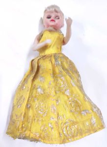 Vintage Toy Doll in Yellow Brocade Dress