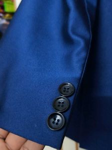 Men's Blue Suit with Tie and Pocket Square