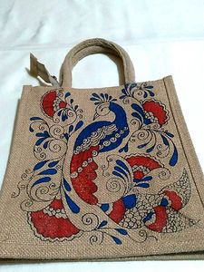 New Hand-Painted Jute Tote Bag