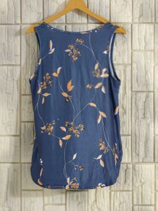 Blue Floral Sleeveless V-Neck Top