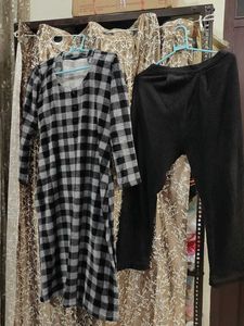 Plaid Top &amp; Black Pants Set