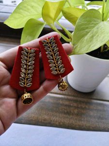 Red Fabric Jhumka Earrings