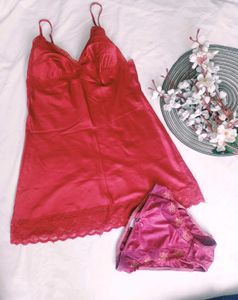 Red Satin Nighty Set