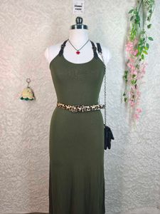 Olive Green Maxi Dress with Buckle Straps