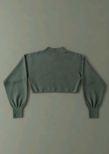 SAGE GREEN CROPPED SWEATER WITH HIGH NECK