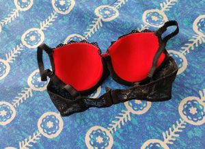 Lace Trimmed Red &amp; Black Bra