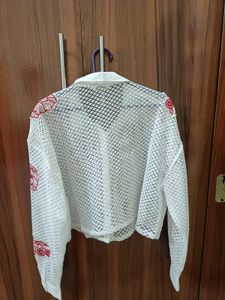 Chic White Crochet Floral Shirt