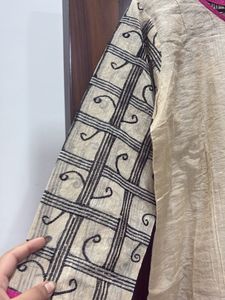 Beige Kurta with Black Print