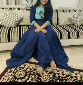 Navy Bloom cape like handwork Anarkali set