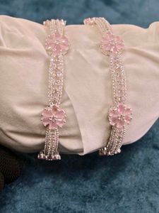 Elegant Pink Flower pure silver Bangles