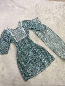 Teal Printed Kurti &amp; Pants Set