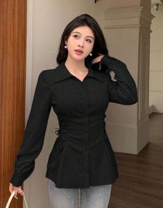 Chic Black Lace-Up Shirt