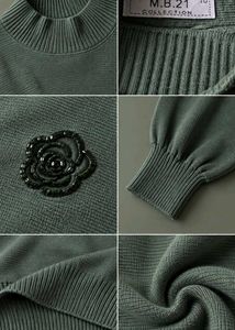 SAGE GREEN CROPPED SWEATER WITH HIGH NECK