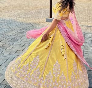 Yellow &amp; Pink Embellished Lehenga Set