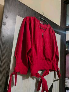 Stylish Red V-Neck Tie-Up Top