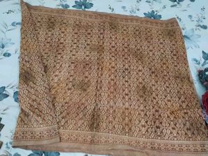 Beige &amp; Brown Printed Cotton blend Saree