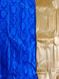 Blue Silk Saree with Gold Border