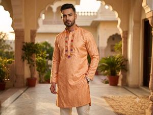 Peach Embroidered Kurta