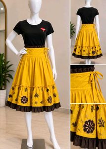 Yellow Floral Print Midi Skirt for navratri