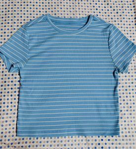 Blue Striped Ribbed Crop Top