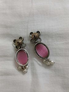 Elegant Pink Stone Earrings with Pearl Drops