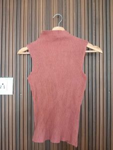 Sleeveless Mock Neck Ribbed Top