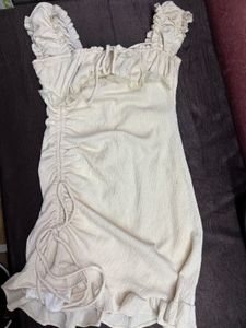 Cute Cream Ruched Mini Dress