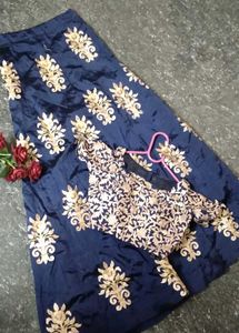 Embroidered Navy Blue Blouse and skirt