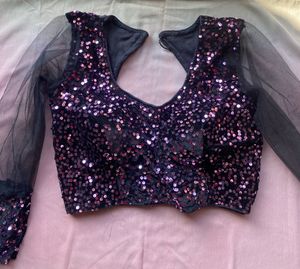 Sequin Padded Blouse with Net Sleeves