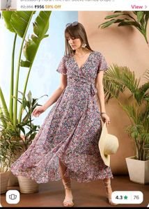 Chic Floral Print Wrap Midi Dress