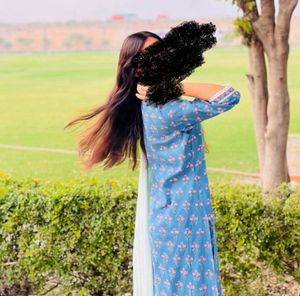 Blue Floral Print Kurta Set with Dupatta