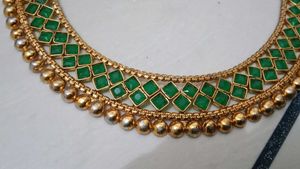 Elegant Gold &amp; Green Kundan Necklace Set