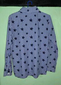 Y2K Blue Gingham Star Print Shirt