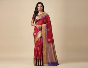 New soft silk Red Saree with Gold Border