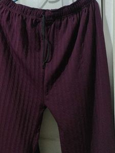 27.Comfortable Wine Colored Ribbed Pants