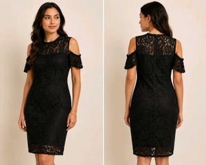 Elegant Black Lace Cold Shoulder Dress