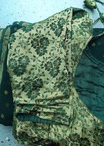 Elegant Dark Green Saree with Golden Accents