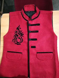 Red Ethnic Sleeveless Jacket