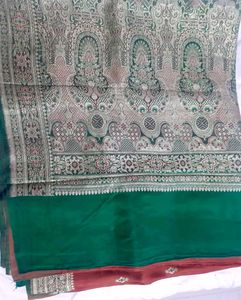Elegant Orange and Green Broked Banarasi Silk .Sar