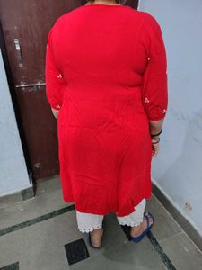 embroidery red frock cotton dress white pant