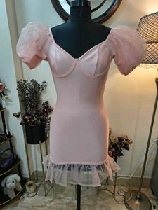 Pink Puff Sleeve Ruffle Dress