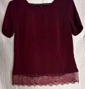 Burgundy Lace Trim Top