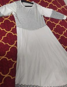 Elegant White Anarkali Kurti with Black Print
