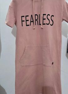 Pink Hoodie Dress with "FEARLESS" Graphic