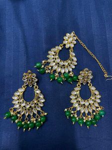 Gold Plated Kundan Maang Tikka & Earrings Set
