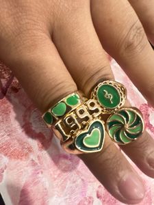 Set of 5 Green Enamel Rings